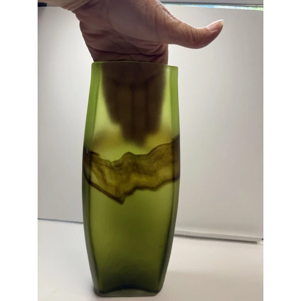 Casa Christina Green Frosted Brown Marble Glass Vase